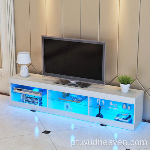 Prateleira de vidro para TV Sala de estar de madeira com LED